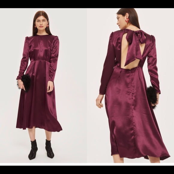 TOP SHOP Shimmer Satin Midi Dress - Picture 3 of 3